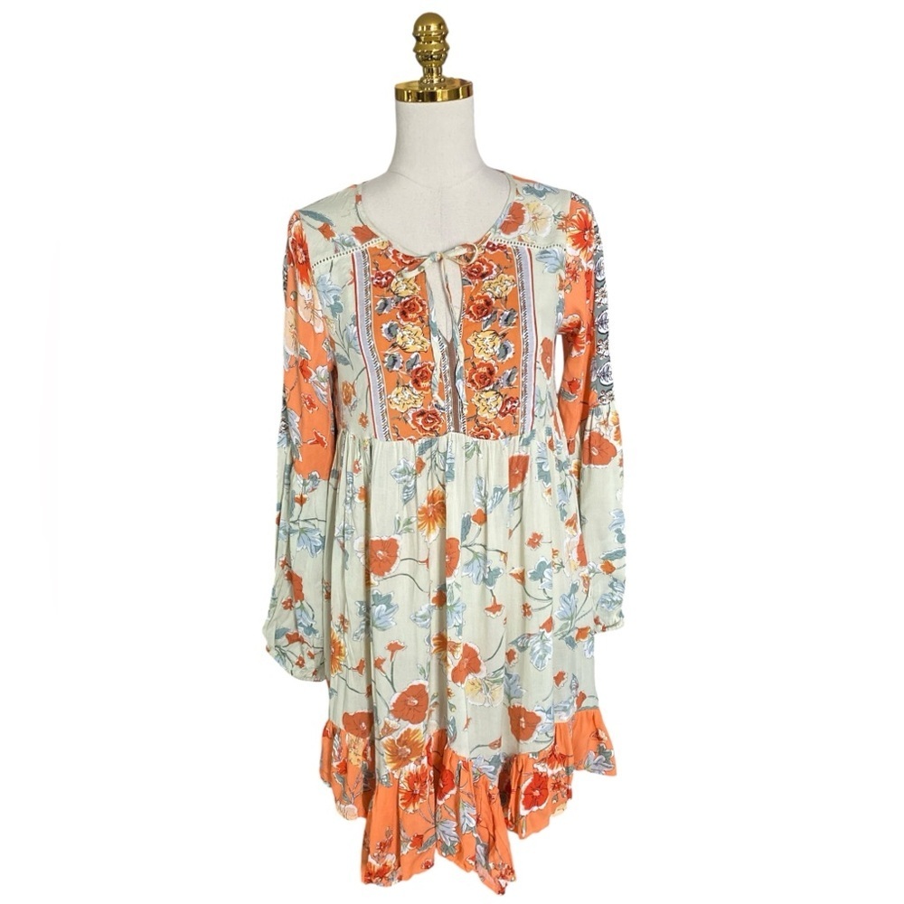 Patrons of Peace Women Floral Bohemian Fairy Whimsical Long Sleeve Dress Small